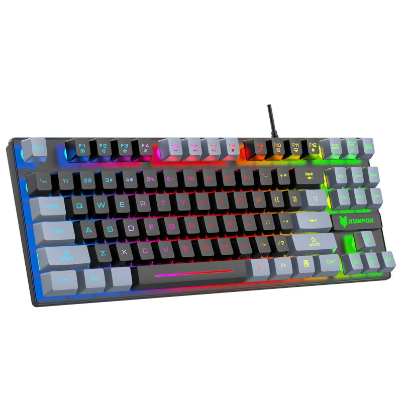 87 key esports game mechanical touch keyboard USB wired rainbow backlight dual color keyboard