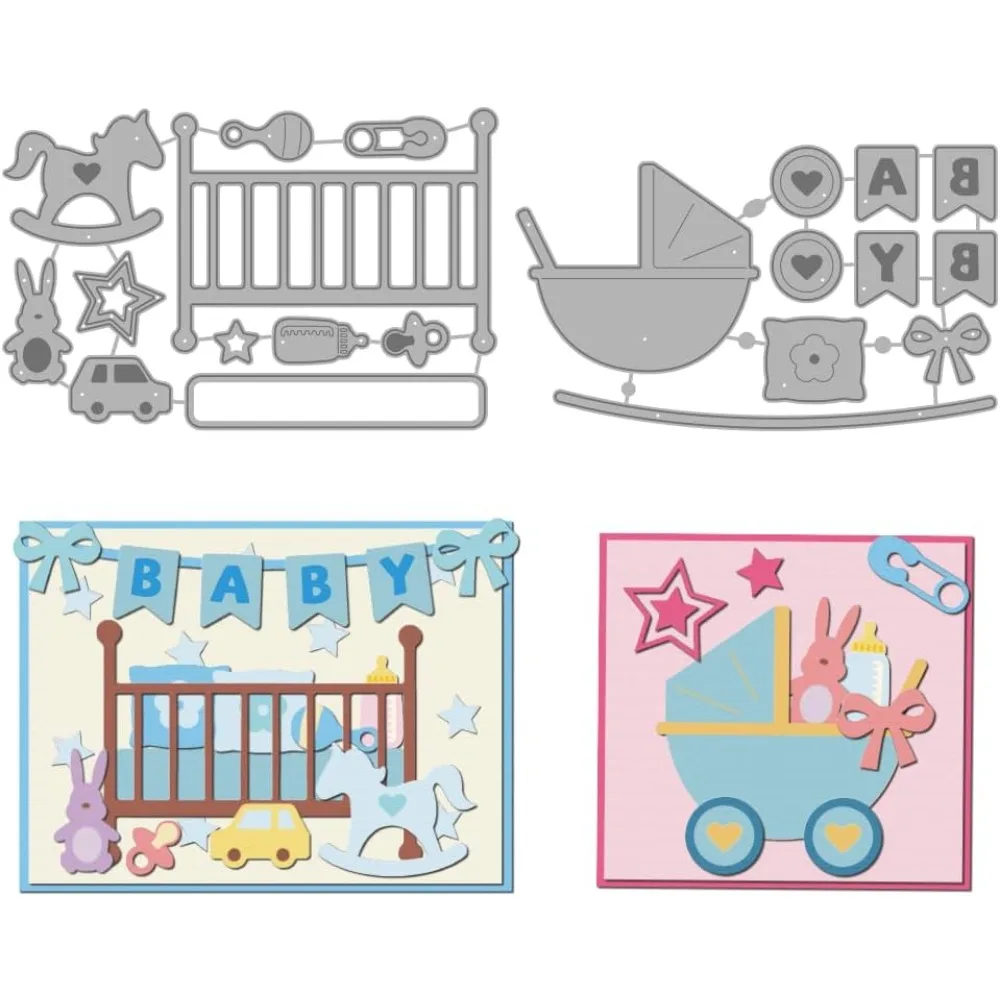 

2Pcs Baby's Room Theme Carbon Steel Cutting Dies Stencils for Decorative Embossing Paper Card Mixed Shapes 91~102x152~157x0.8mm
