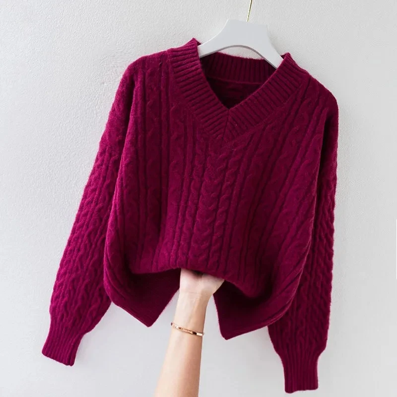 

Осень-зима 2022, новый эластичный вязаный свитер, пуловер для женщин, вязаные свитера с v-образным вырезом и длинными рукавами, модная базовая одежда, топ