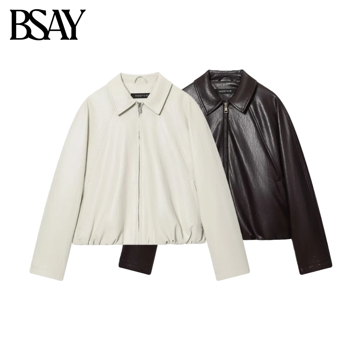 BSAY フェイクレザーパイロットジャケット女性のためのファッション秋冬新固体長袖ラペルジップショートコートシックな女性トップス