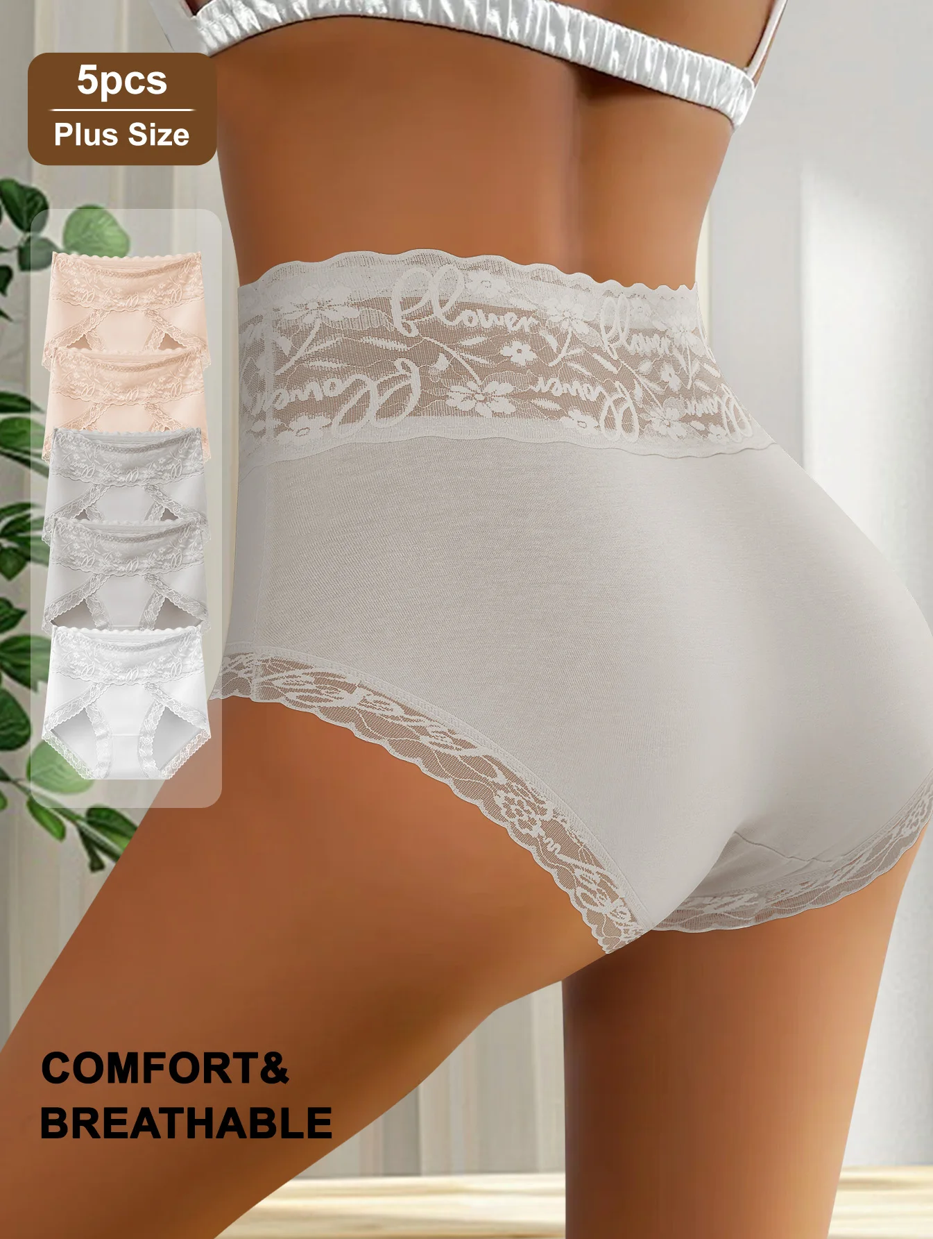 

5Pcs/Set Semi-transparent Sexy Lace Panties Mid-waist Floral Briefs Breathable Hollow Women's Sexy Briefs