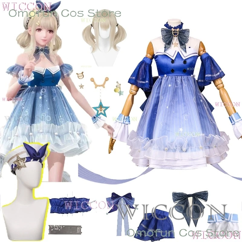 Infinity Nikki Cosplay Clothes Costume Wig Lolita Skirt Blue Dress Set Women Outfit Kawaii Girls Sweet Halloween Game Shiny Bubb