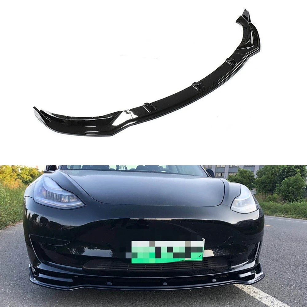 

Front Bumper Spoiler Lip For Tesla Model 3 Sedan 4-Door 2017 2018 2019 2020 2021-2023 Gloss Black/Carbon Fiber Look Splitter