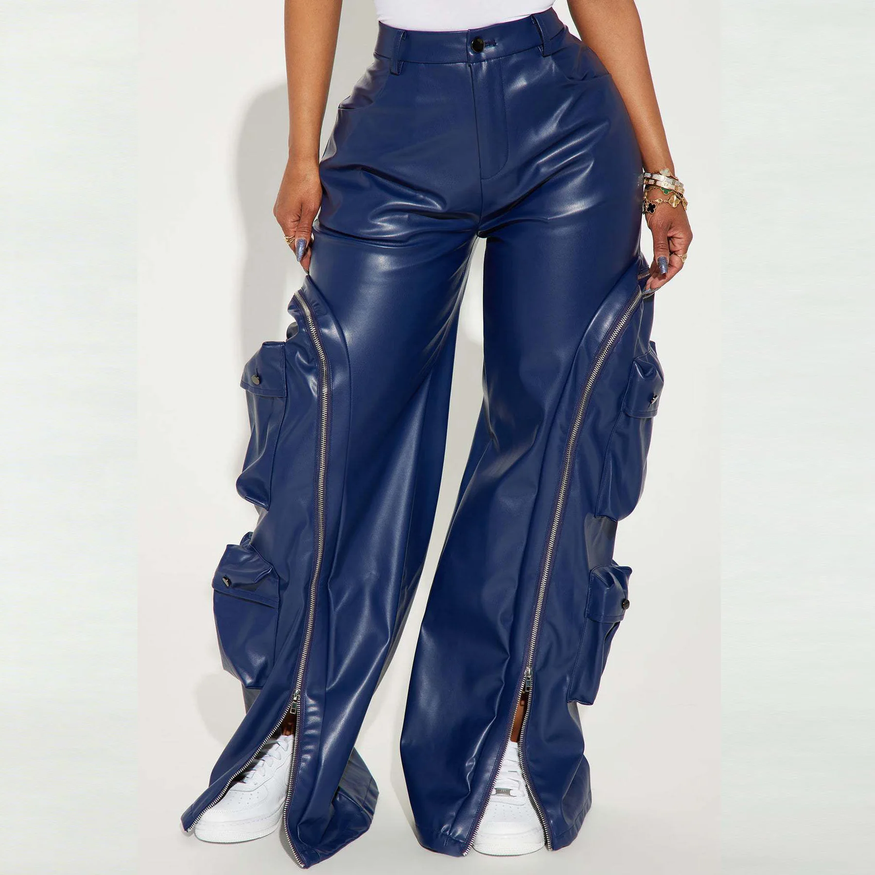 

Leather PU Cargo Pants High Waist Y2K Streetwear 2025 Women Winter Fashion Clothes Trousers Sexy Elegant Wide Leg Pocket Pants