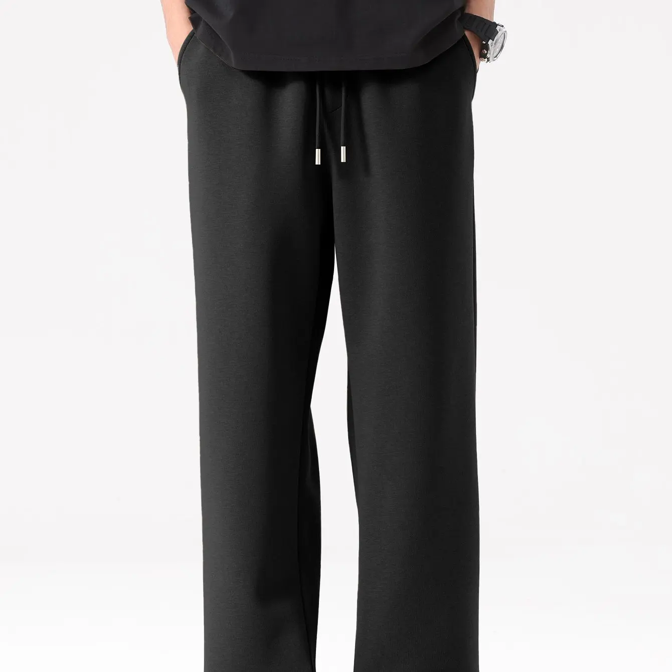 

Men'S Casual Loose-Fit Wide Trousers - Light Gray, Elastic Waistband with Drawstring, Wide-Leg Design, Breathable