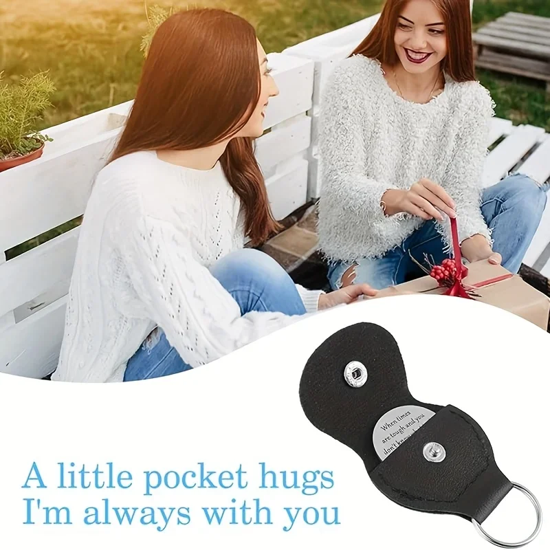 1pc Pocket Hug Stainless Steel Keychain - Double-Sided Coin Clip with Heart Design,Encouragement Gift, Unisex Key Ring
