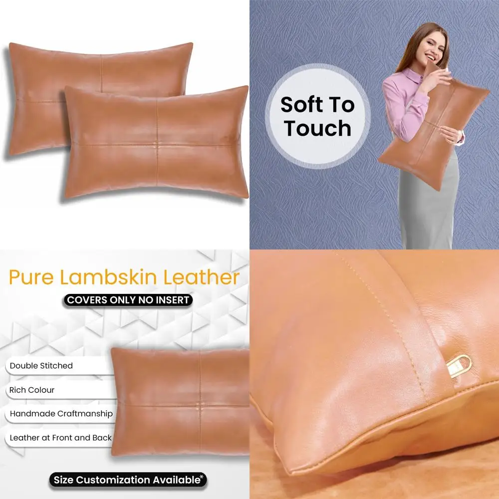 

Lambskin Leather Pillow Cover - 100% Genuine Leather Sofa Cushion Case - Elegant Throw Covers for Living Room and Bedroom Decor