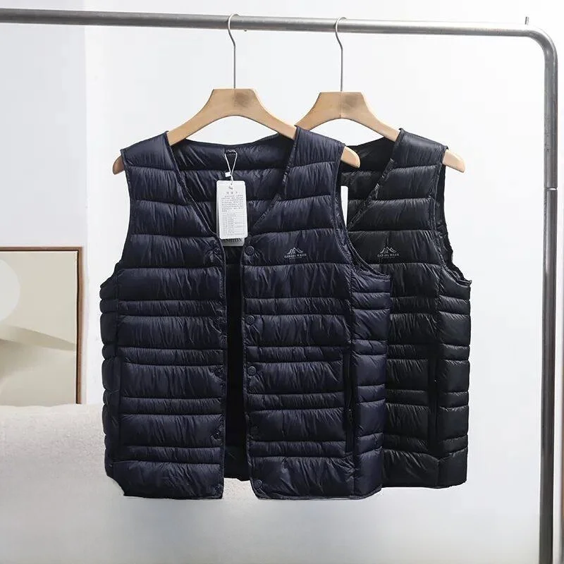 

Lightweight V-Ne Men's Vest Jaet New Autumn Winter Faion Inner Wear Youth Stand Fit Single Button Closure Pure Color