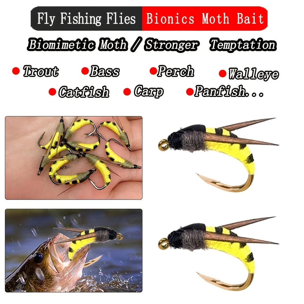 5/10Pcs/Box Realistic Yellow Moth Bait Fly For Trout Fishing Artificial Bionic Insect Moth Lure To Catch Salmon Trout