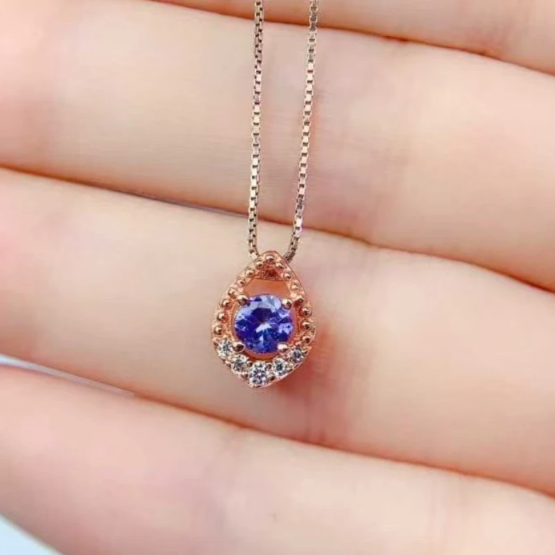 

4mm 0.3ct Natural Tanzanite Pendant with Certificate 18K Gold Plated 925 Silver Tanzanite Jewelry Gift for Girlfriend