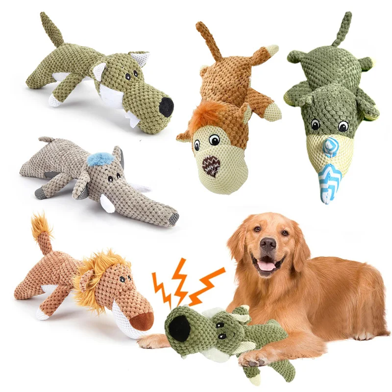 Cartoon Elephant Wolf Lion Shaped Dog Plush Chew Toys for Small Large Pets Squeaky Interactive Teeth Grinding Toy Accessories