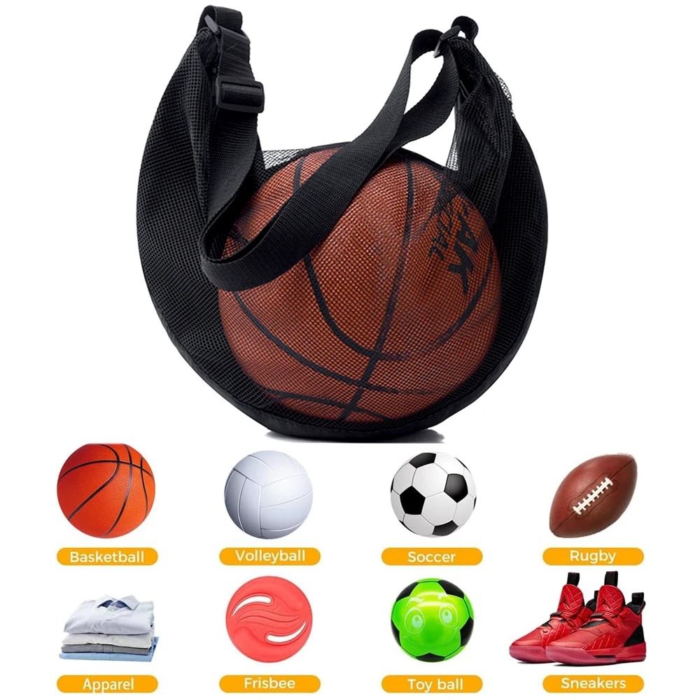 1PCS Single Ball Bag with Zipper Pocket Mesh Ball Storage Bag Sport Equipment Drawstring Sling Storage Net Carrying Basketball