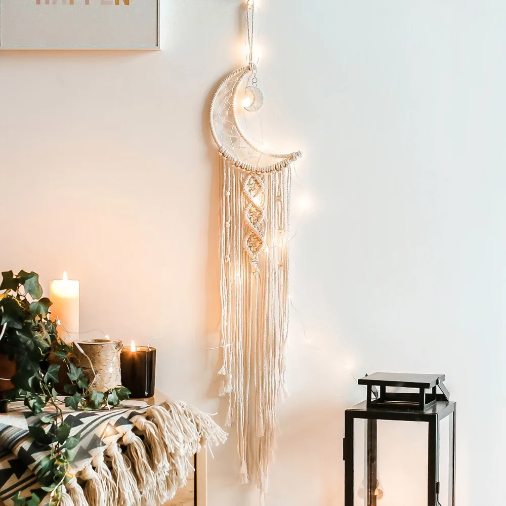 94x20cm Moon Dream Catchers White Cotton Macrame Macrame Dream Catchers with Tassel Alloy Accessories Boho Dream Catchers