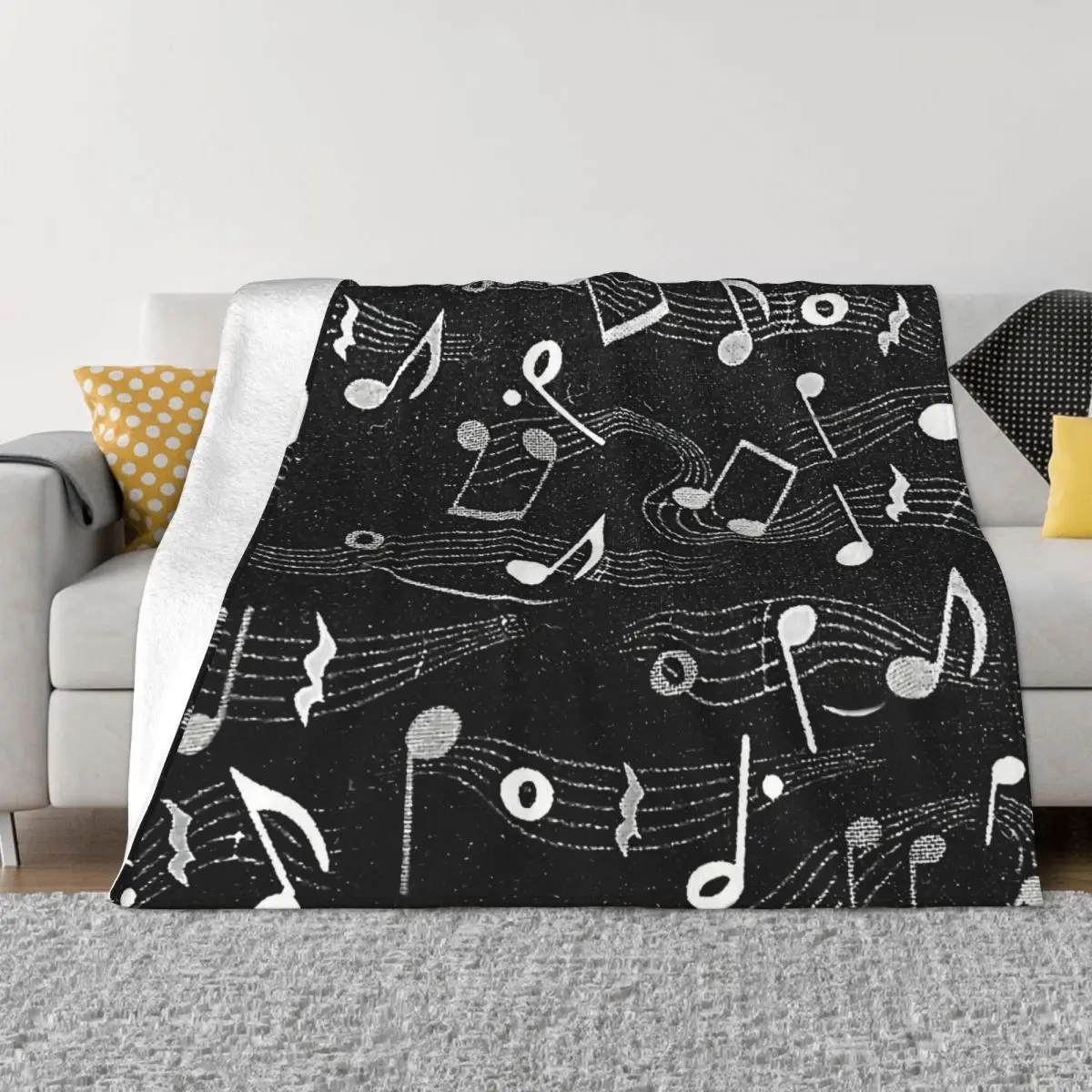 Music Notes Blankets Black Coral Fleece Plush Decoration Bedroom Bedding Couch Bedspread