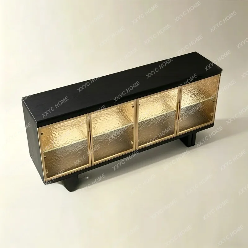 XXModern light luxury transparent glass dining side cabinet metal frame locker living room furniture advanced storage cabinet