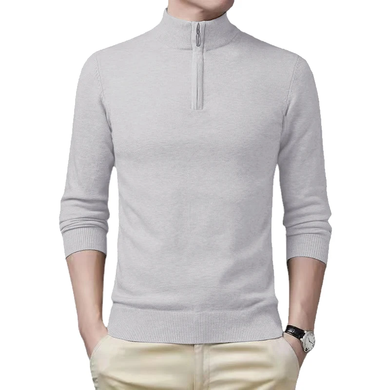 

New Sweater Half Turtleneck Zipper Placket Men's Trendy Comfortable Casual Slim Fit Knitted Tops