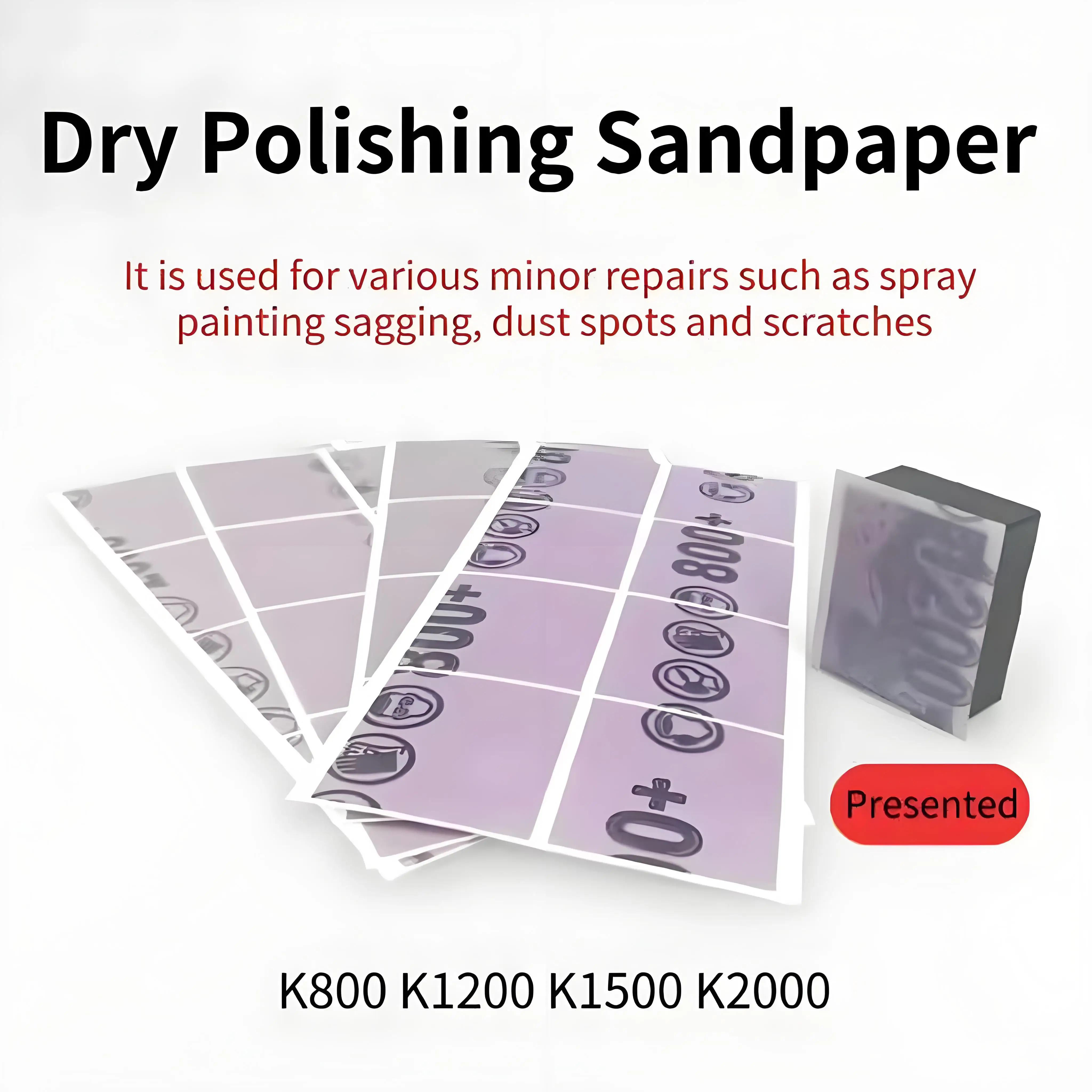 Rectangular Dry Polishing Sandpaper Super Fine Grit 800-2000 with Sanding Block for Automotive Lacquer, Car Paint Repair