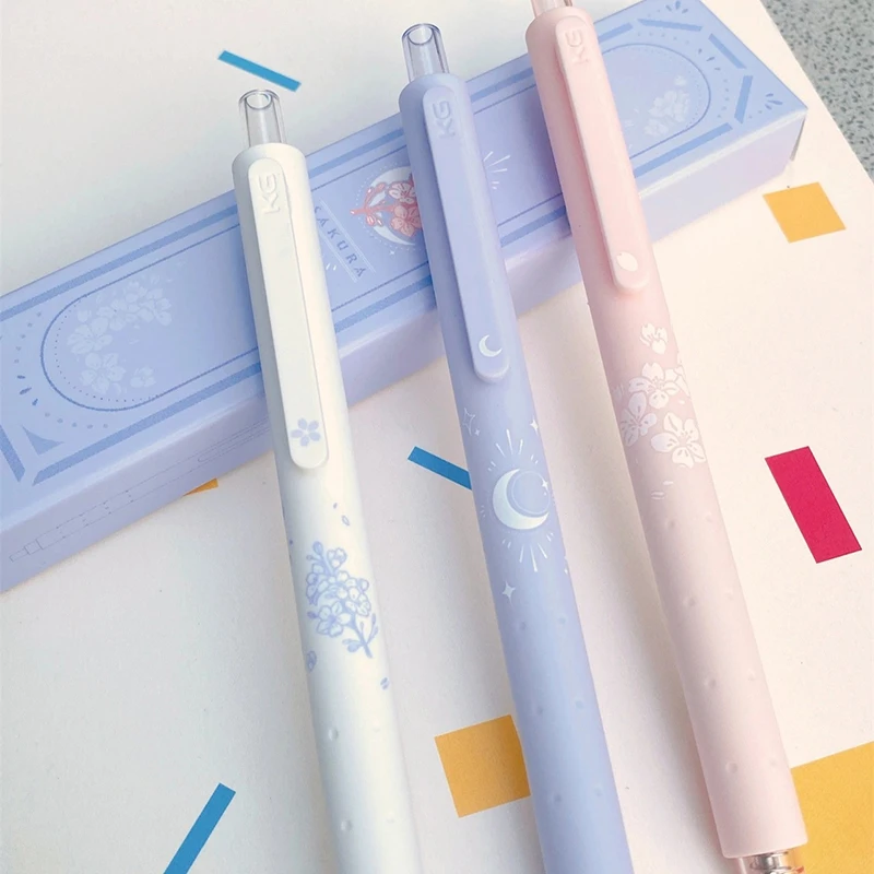 3pcs Cherry Blossom 0.5mm Gel Pens Press Neutral Pens Cute Ballpoint Pen Japanese Stationery Writing Tool School Office Supplies