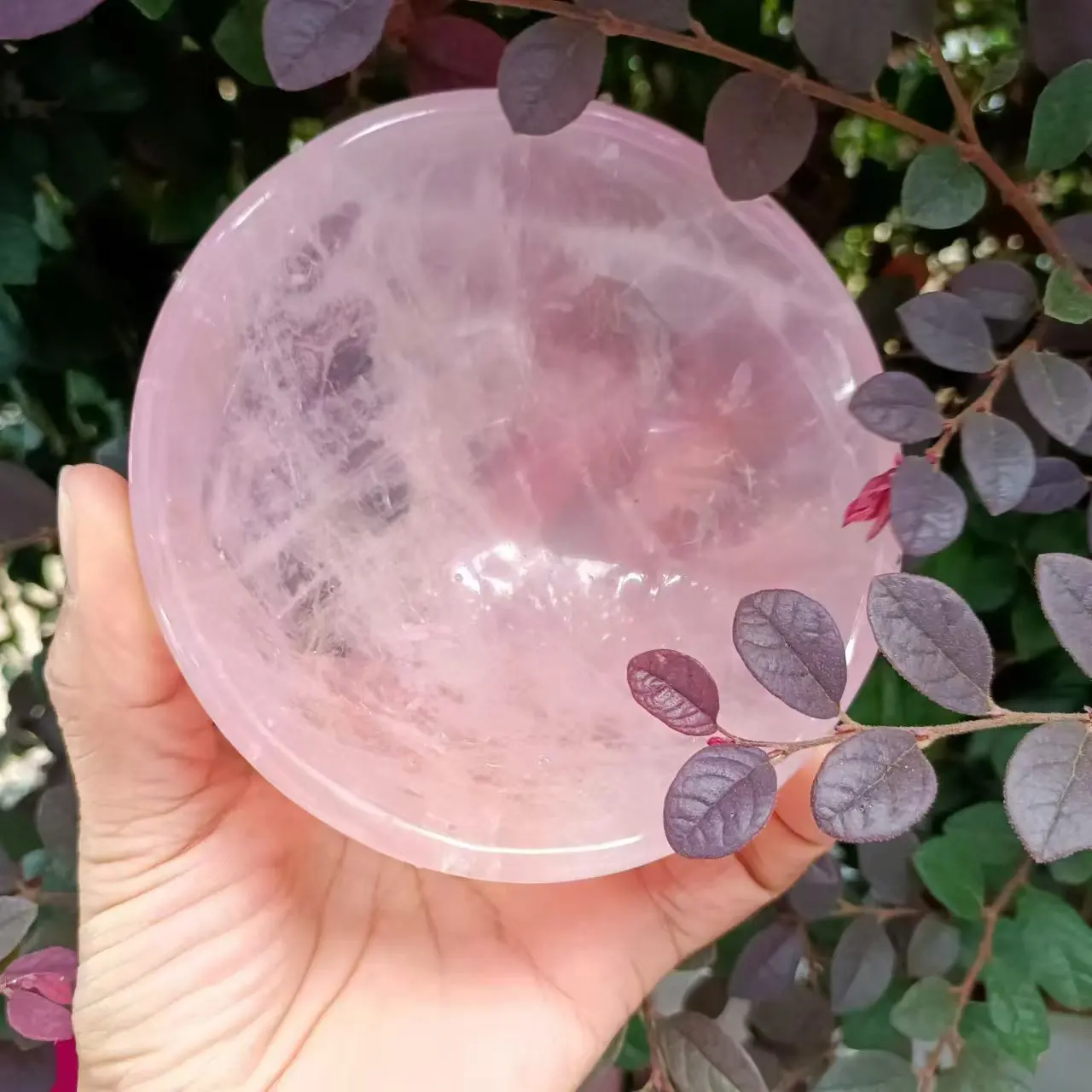 

Natural Rose Crystal Quartz Bowl, Energy Divination, Room Office Decoration, Gift, Meditation, Air Purification