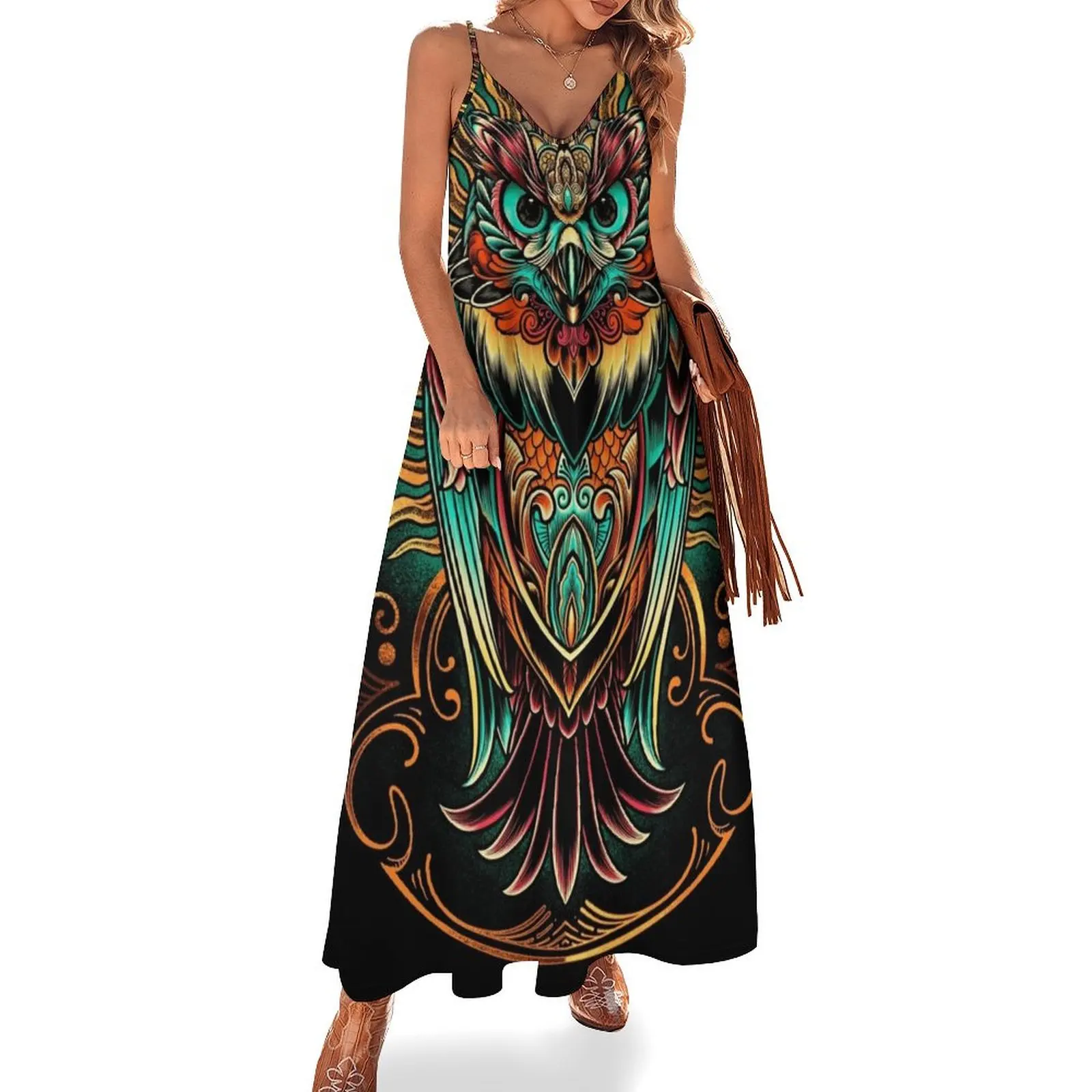 

Owl - The Watcher Sleeveless Long Dress dresses summer woman 2025 Dress women loose summer dress