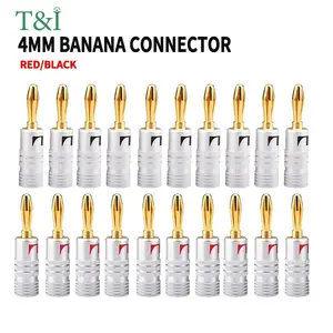Bilashmart 20/10pairs 4MM Nut Banana Plugs 24K Gold plated Connector With Screw Lock Audio Jack Speaker Plugs BlackRed