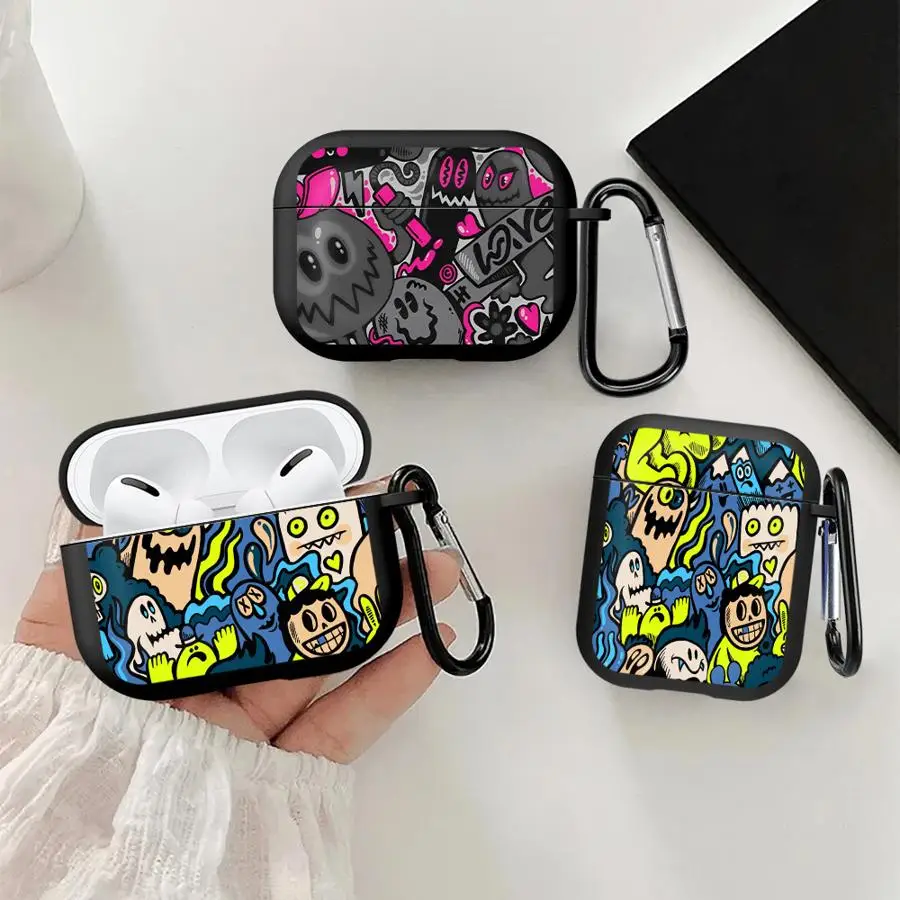 Earphone Cases Cover Case For Airpods Pro Pro2 1 2 3 Pro3 4 Cartoon Graffiti Monster view 3