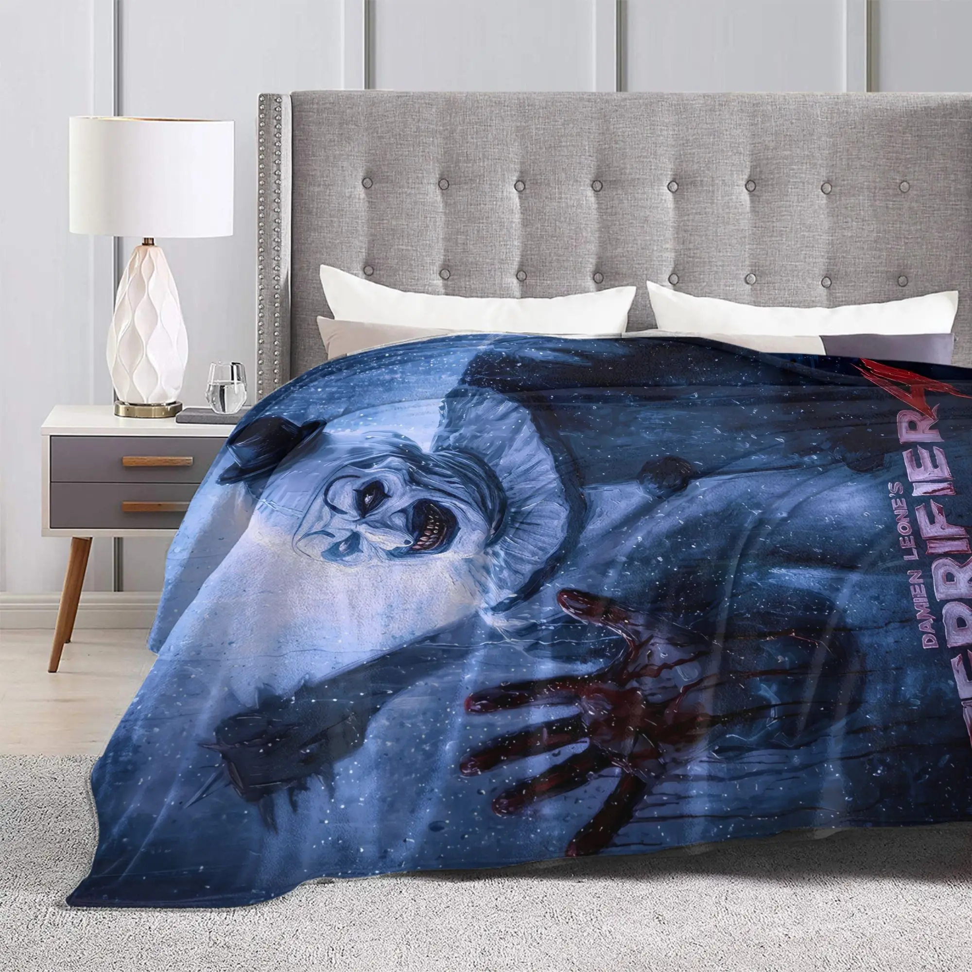 Terrifier Movie Flannel Blanket Winter  Super Warm Throw Blanket for Child Outdoor Fashion Bedspread Sofa Bed Cover