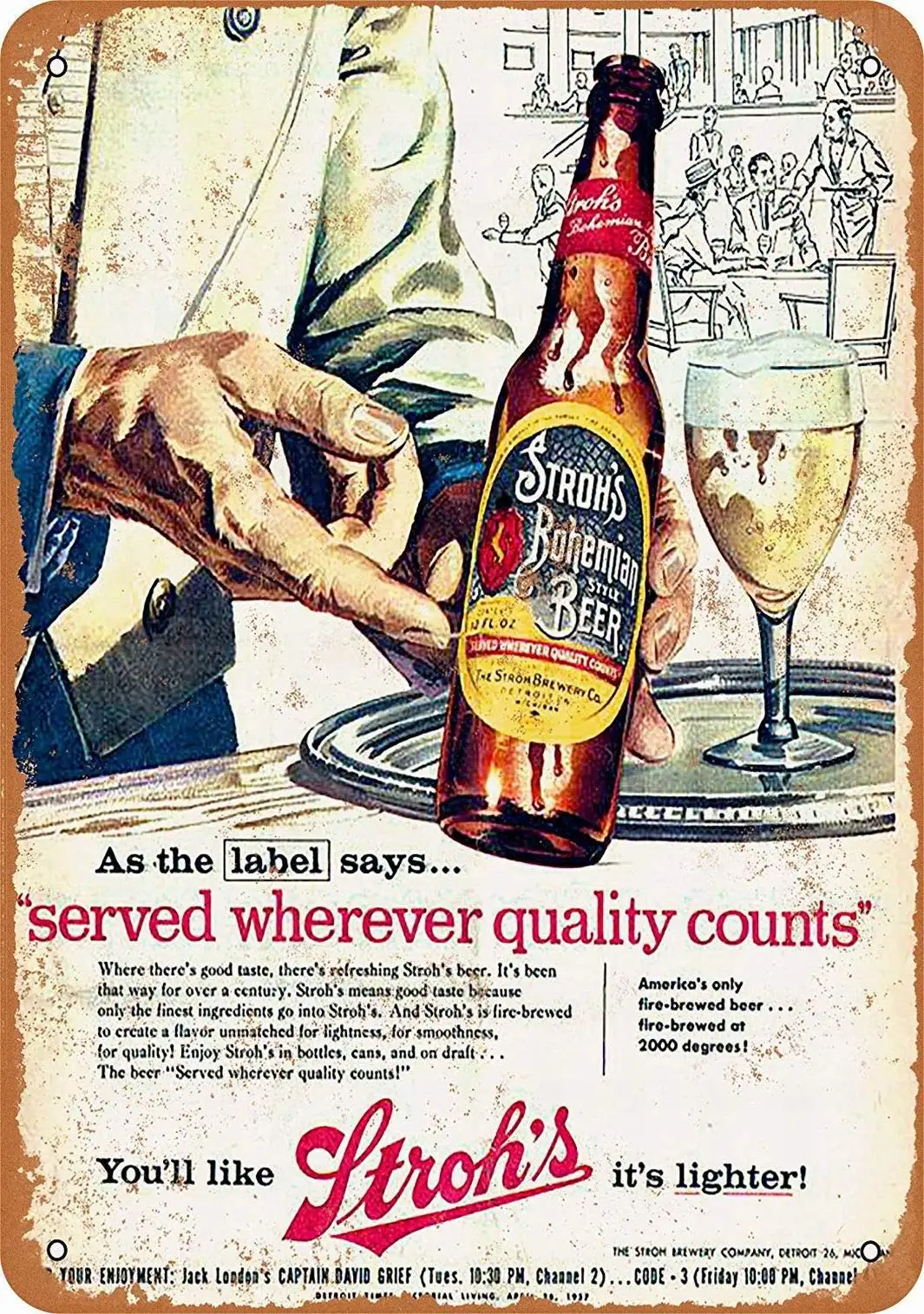 LoMall 12 x 16 Metal Sign - Stroh's Bohemian Beer - Vintage Wall Decor Art sign