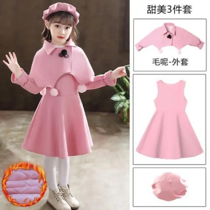 Kawaii معطف غير رسمي مجموعة موضة 2 قطعة ملابس الأطفال سترة الفتيات الفتيات خفيفة الوزن مبطن الأمومة 2025 فستان الأميرة