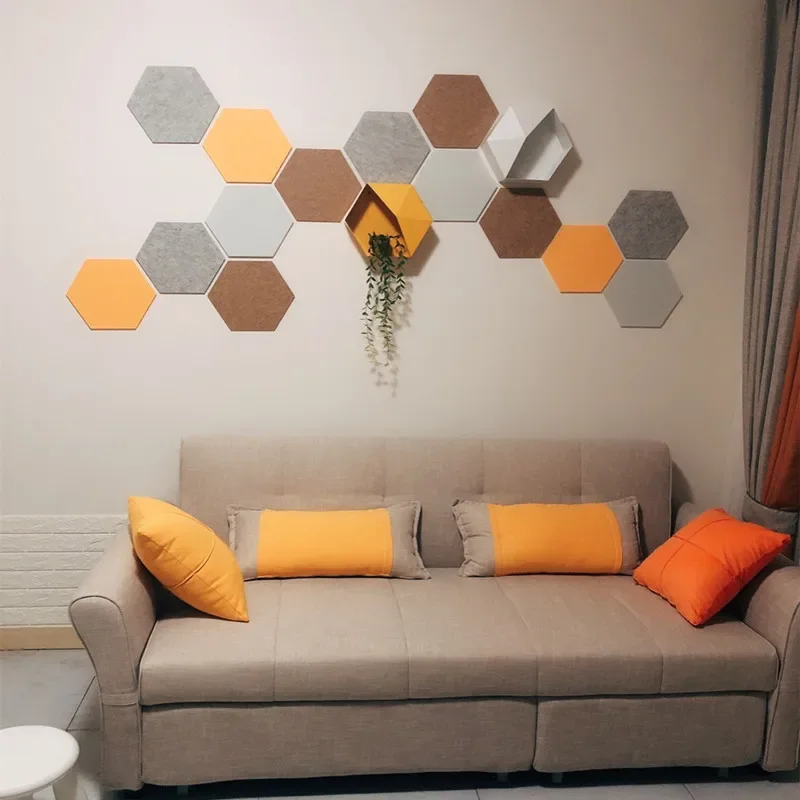 

DIY Colorful Hexagon 9MM Thick Felt Fabric Message Board Dedigner Handmade Photos Wall Cork Board Self Adhesive 3D Wall Stickers