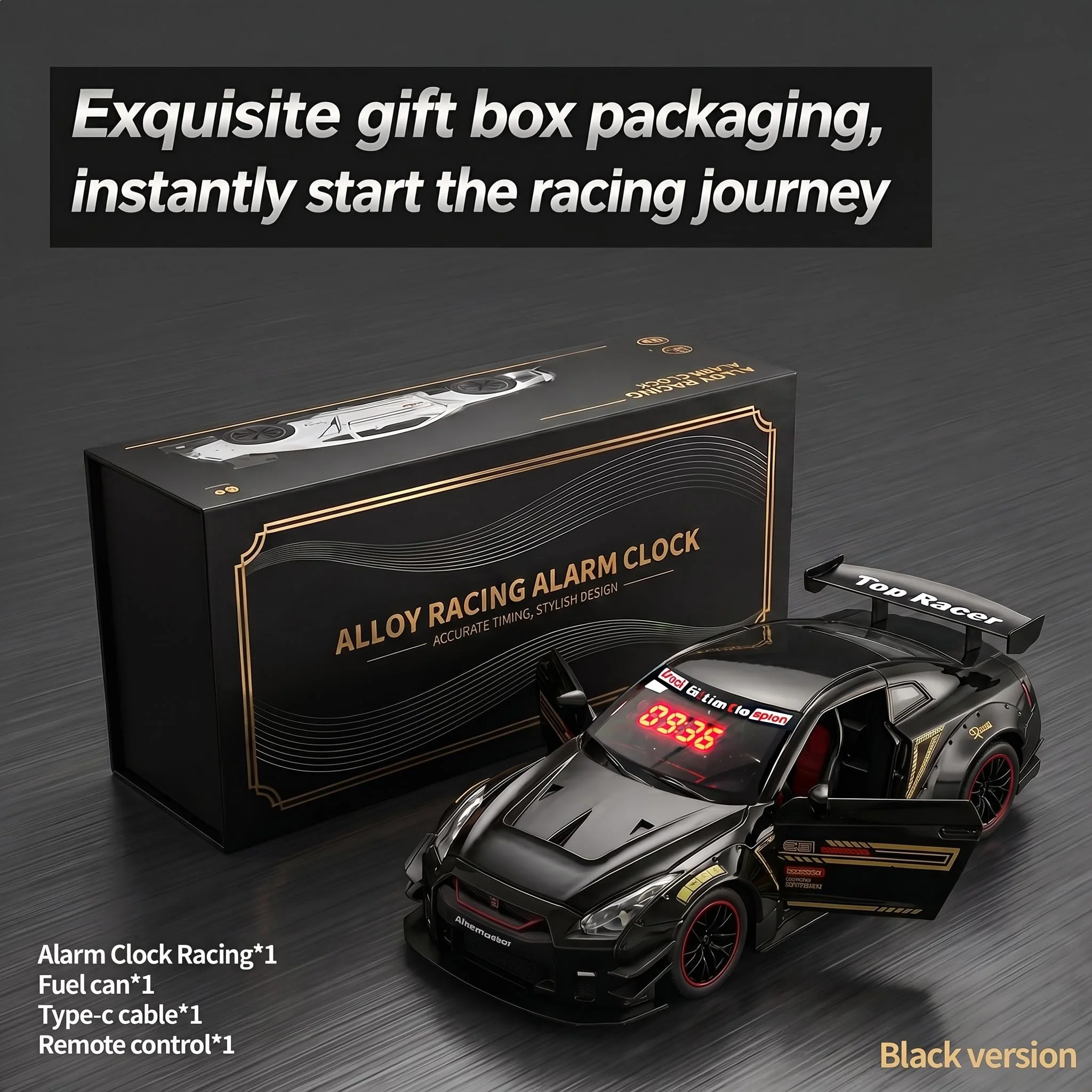 Hypercar Model Alarm Clock Remote Control Car Toy with LED Lights, Engine Sound, Water Spray & Rechargeable Battery