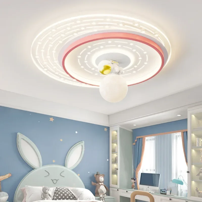 

SANDYHA Nordic Astronaut Moon Led Ceiling Light Resin Ring Design Boys Girls Children Room Bedroom Lighting Decoration