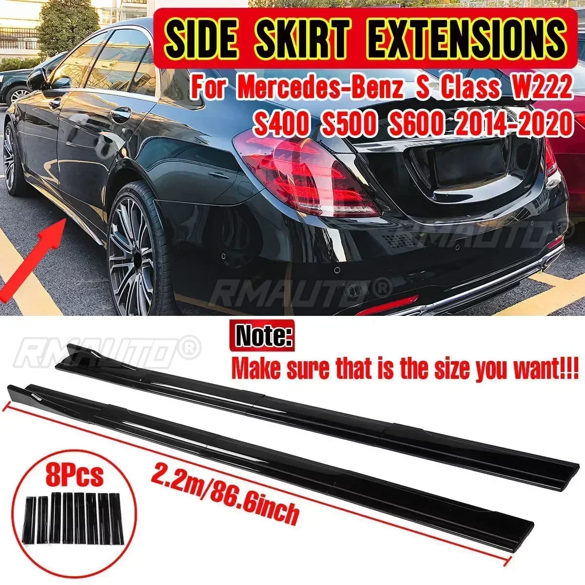 

2.2m Side Skirts Extension Rocker Splitters Diffuser Winglet Wings For Mercedes for Benz S Class W222 S400 S500 S600 2014-2020