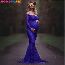 Vestido de maternidad sin hombros para mujer embarazada, maxivestido Sexy con volantes para sesión de fotos de embarazo, accesorios de fotografía, vestido de sirena