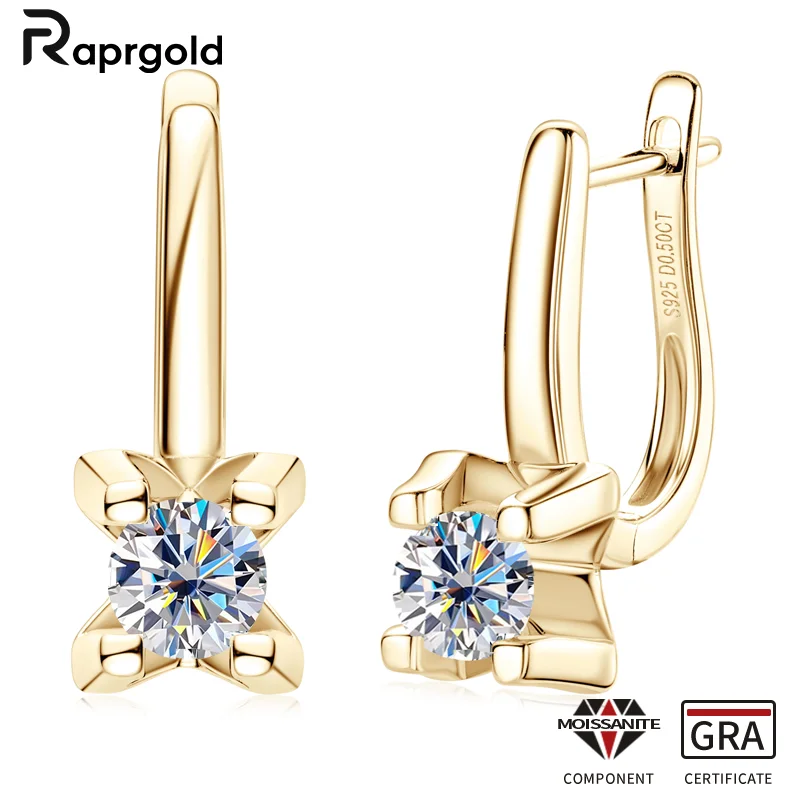 

Сертифицированные RAPRGOLD U-образные серьги-кольца с муассанитом 0,5 карата для женщин, серьги-обнимашки из стерлингового серебра S925, ювелирные изделия, подарки oorbellen