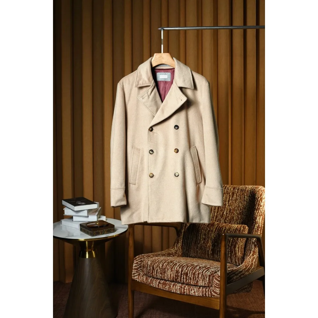 

Мужское двубортное шерстяное пальто Camere, гладкое, приятное к телу, модное, с длинными рукавами, однотонное, зимняя верхняя одежда