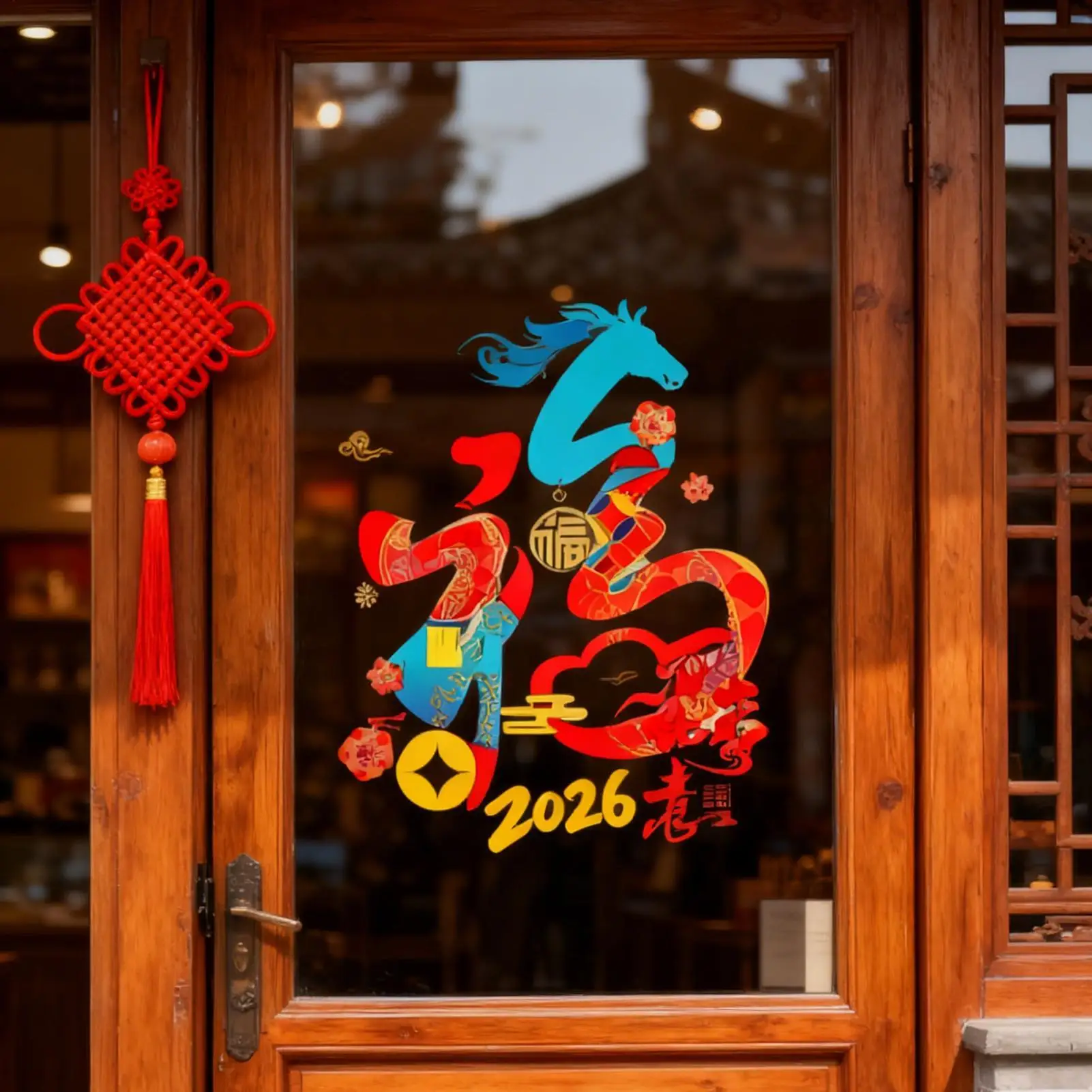 2026 New Year Decoration Glass Stickers Year Of Horse Static Adhesion Stickers "FU"Letter Window Film Spring Festival Decoration