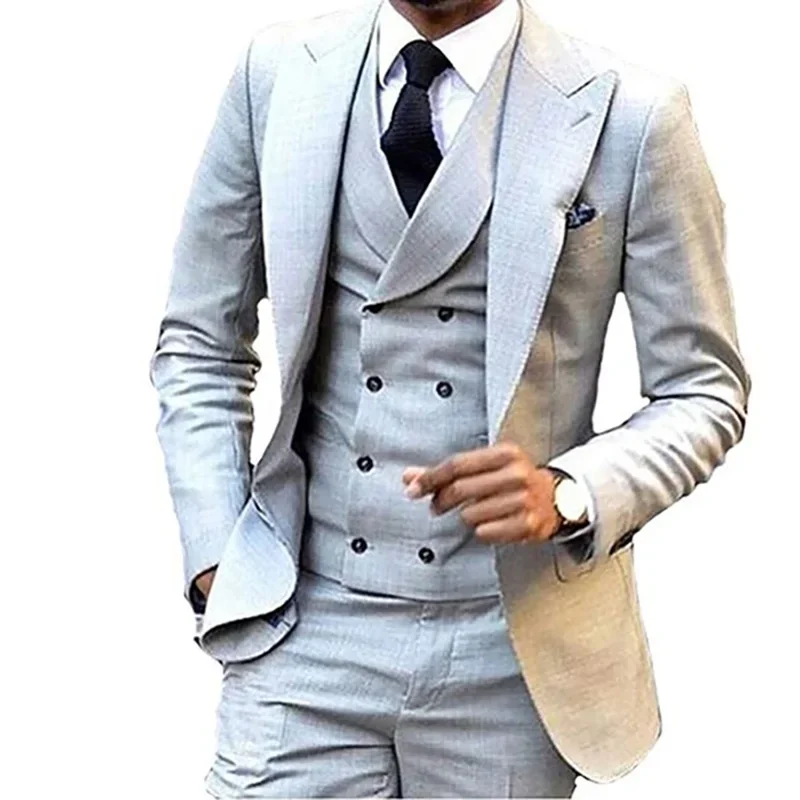 3 Pieces Traje De Boda Para Hombre Chinese Red Peak Lapel Double Breast Vest Slim Fit Formal Business Men Suit Groom Wear