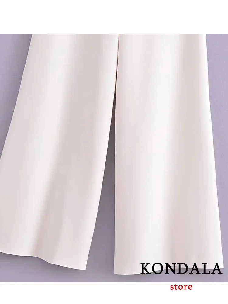 KONDALA Vintage Casual White Women Suit Hooded Loose Jackets+Wide Leg Long Pants New Fashion 2023 Autumn Winter Sports Suit