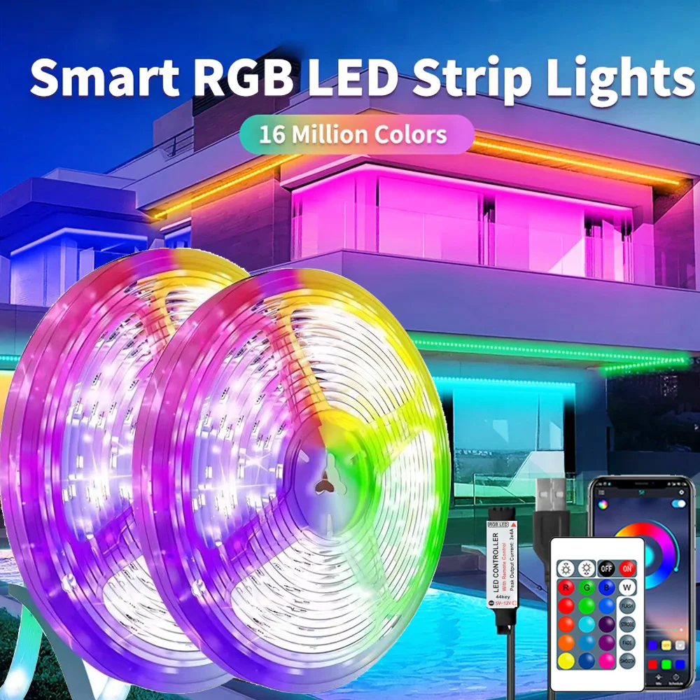 

RGB 5050 Led Strip Lights Remote APP Control Color Changing DIY Flexible Ribbon Tape 1-30m for TV Backlight Room Party Decoratio