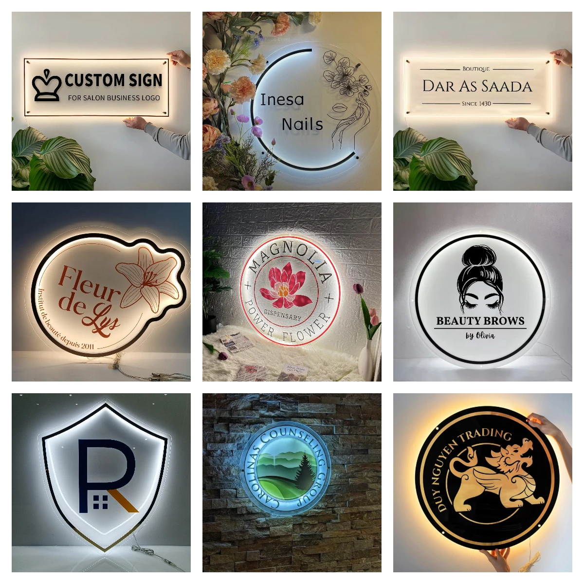 LED Acrylic Sign Custom 3D Metal Acrylic Restaurant Company Logo Salon Backlit Hair Studio Sign Bar LED Neon Light Acrylic Signs