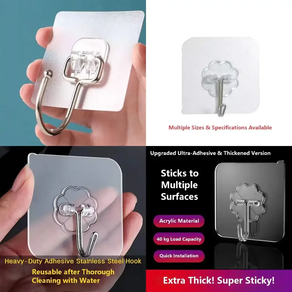 Strong Transparent Kitchen & Bathroom Punch-Free Traceless Hook Model 022 Made in China