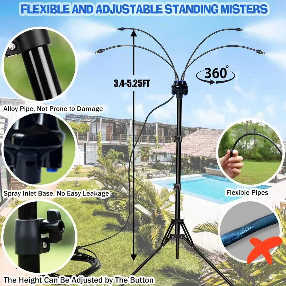 Adjustable Height Misting Cooling System Tripod Stand With 26FT Hose Standing Misting System Adjustable Height