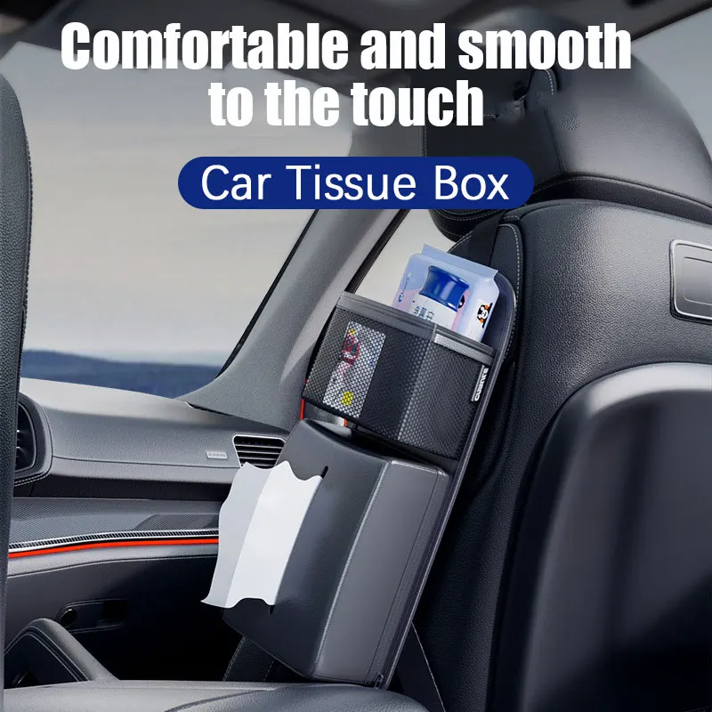 

Car Tissue Box, Car Seat Side Tissue Holder, Multi-functional Car Hanging Bag, Tissue box, Leather Storage Bag Paper Organizer