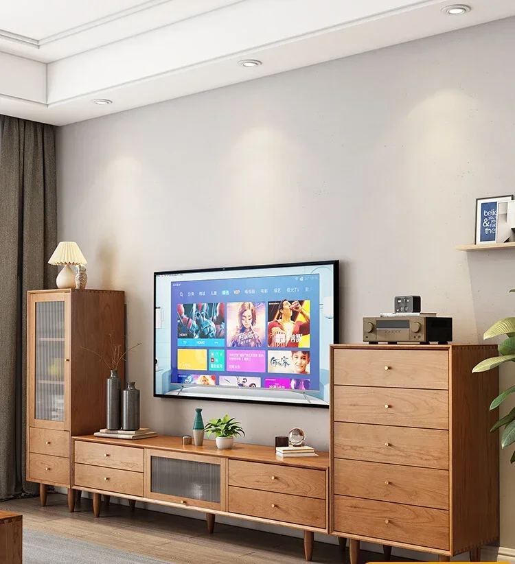 

Solid wood TV cabinet coffee table combination living room Nordic