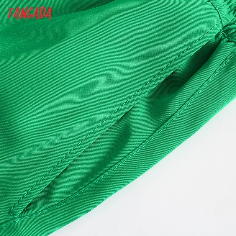 Tangada Fashion Women Green Casual Long Pants Trousers Vintage Style High Street Lady Pants Pantalon 5Z68