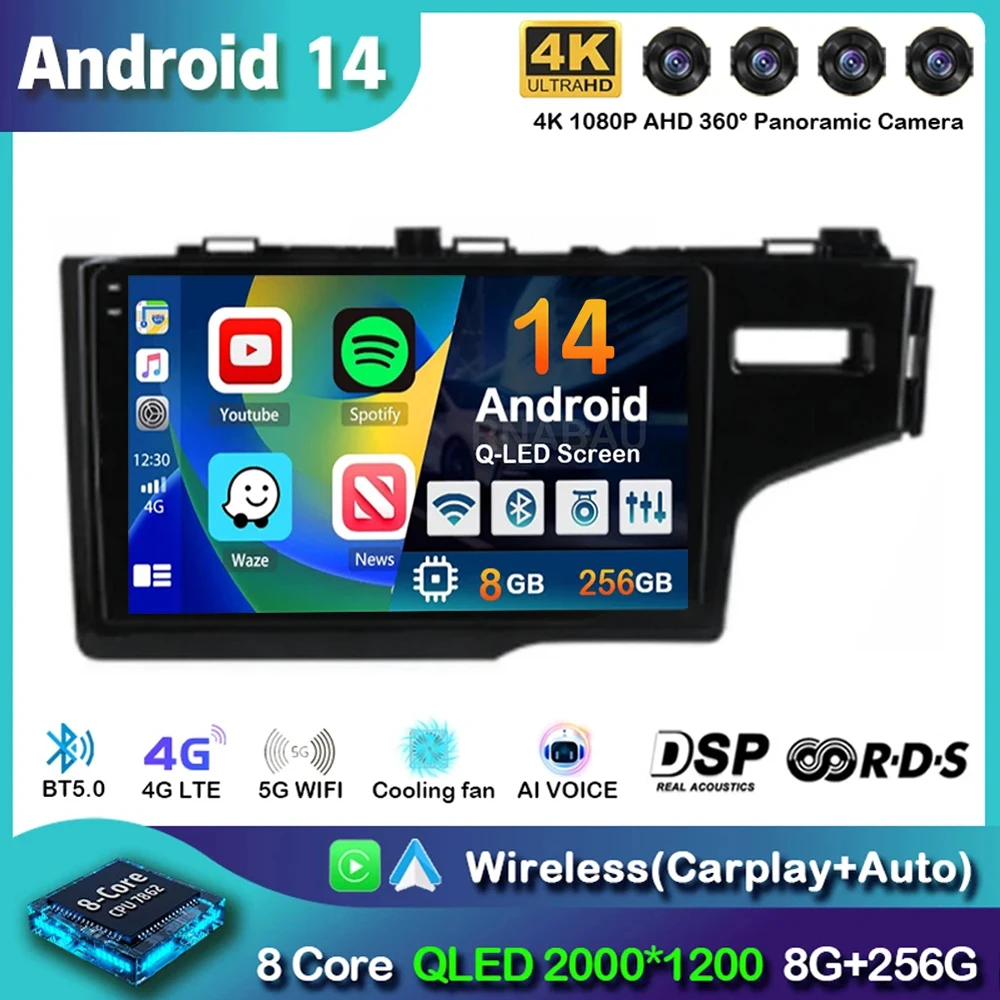 

Автомобильный радиоприемник Carplay Android 14 для Honda Jazz 3 2015-2020 Fit 3 GP GK 2013-2020 RHD Мультимедийный видеоплеер Стерео GPS Головное устройство