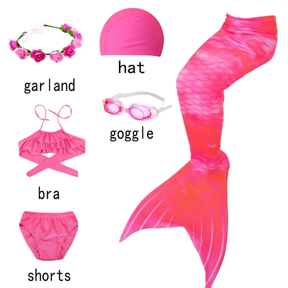 6pcs Mermaid Tails for Swimming Girls Swimsuit Princess Bikini Bathing Suit Set with Goggle Hat Garland Bra Shorts image 3