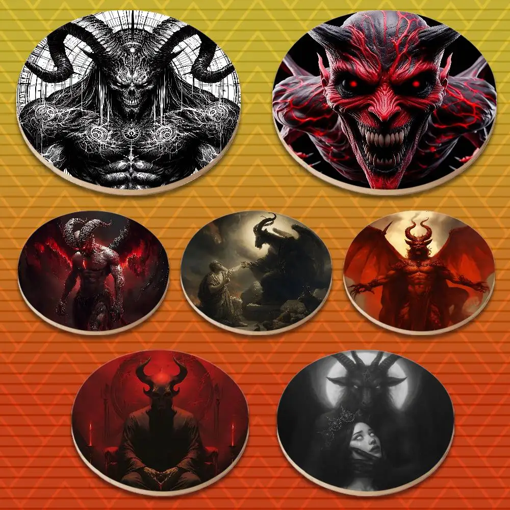 

Fear Art Dark Devil Satan Multifunctional Coasters Round Wooden Heat Resistant Non-Slip Home Decor Gift