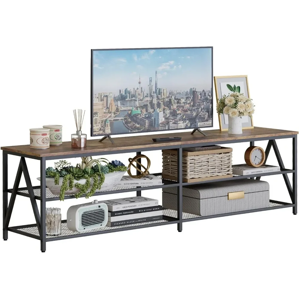 Wohnzimmer 70-Zoll-TV-Schrank mit 3 Ablage fächern, Entertainment-Center-TV-Konsolen tisch und industriellem TV-Metallrahmen